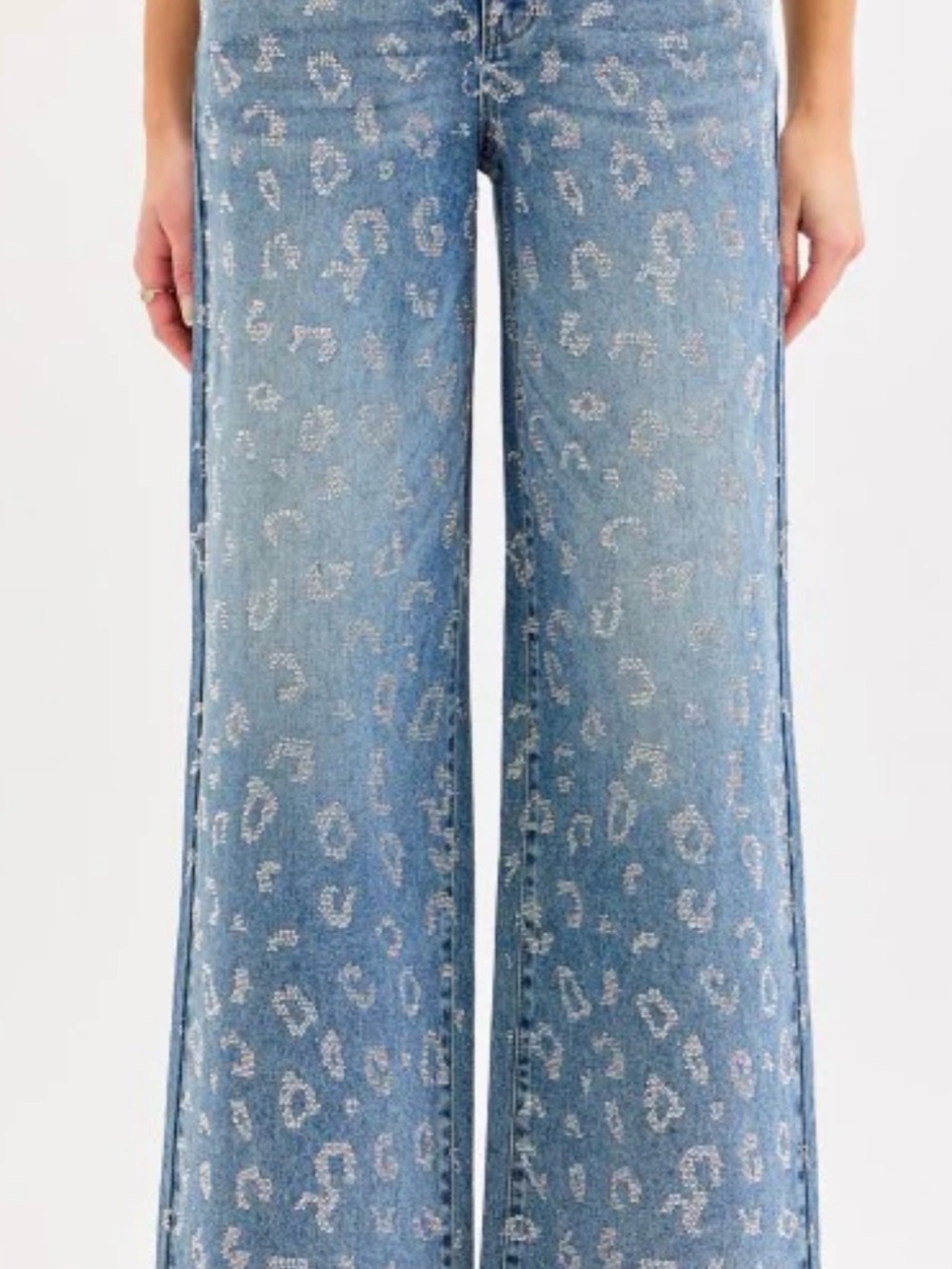 Cello Blue Subtle Leopard Print Wide Leg Jeans - Picture 4 of 11